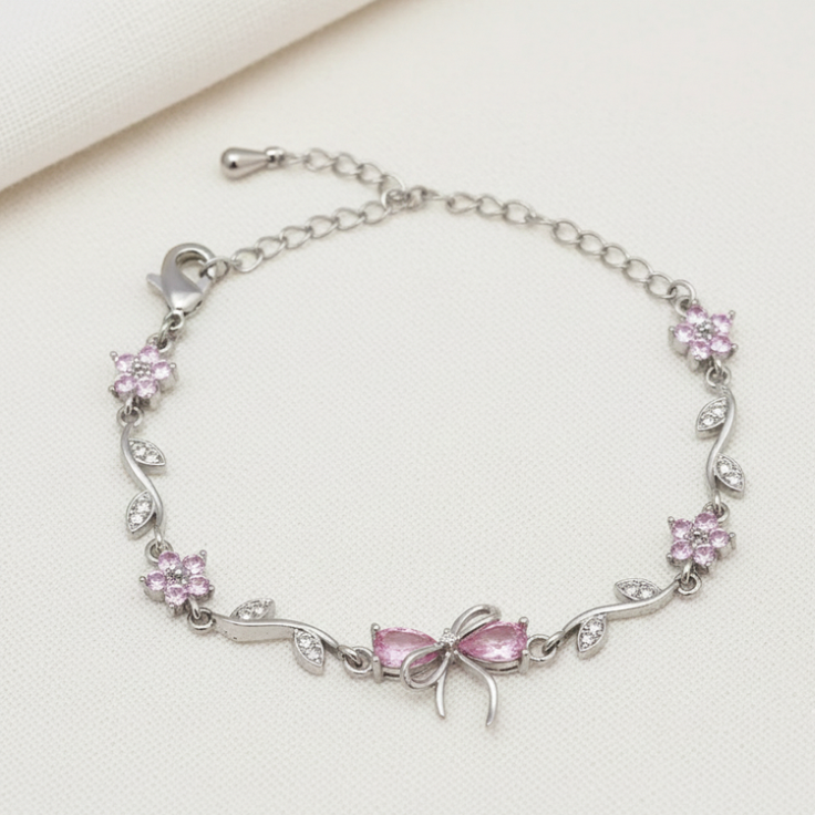 Silver blush knot bracelet