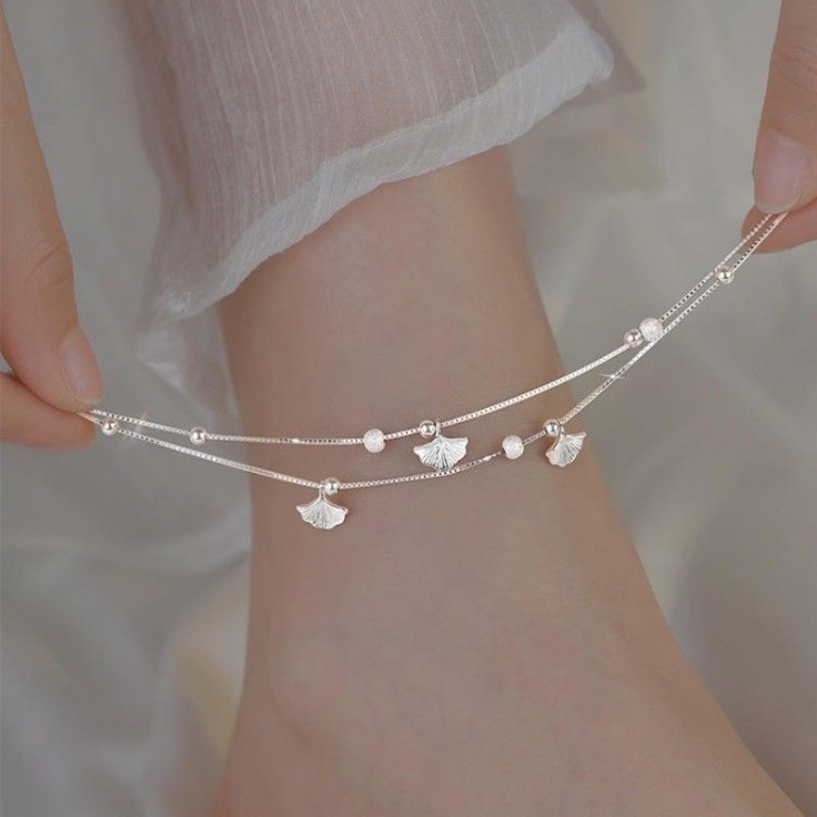 Silver petal anklet