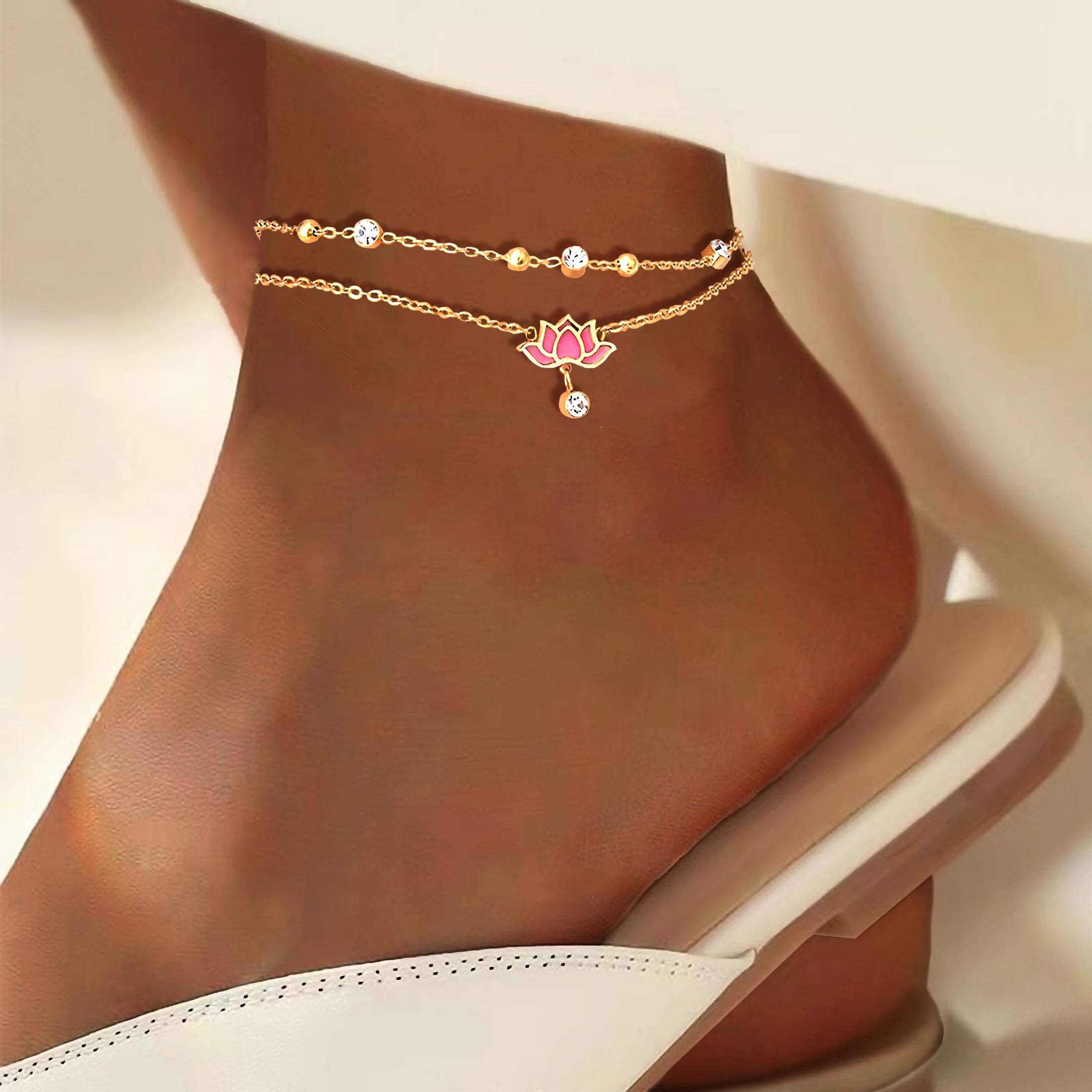 Lotus charm anklet