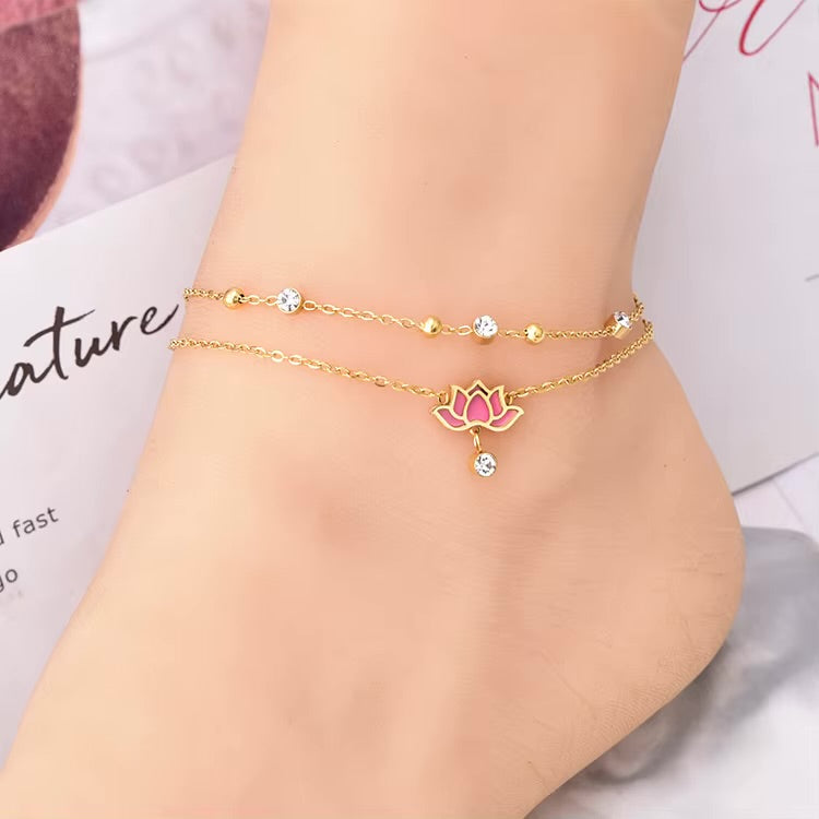 Lotus charm anklet