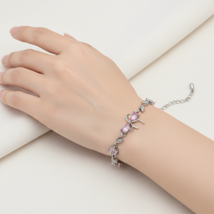 Silver blush knot bracelet