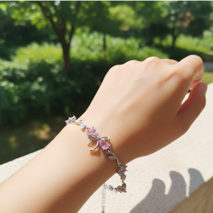 Silver blush knot bracelet