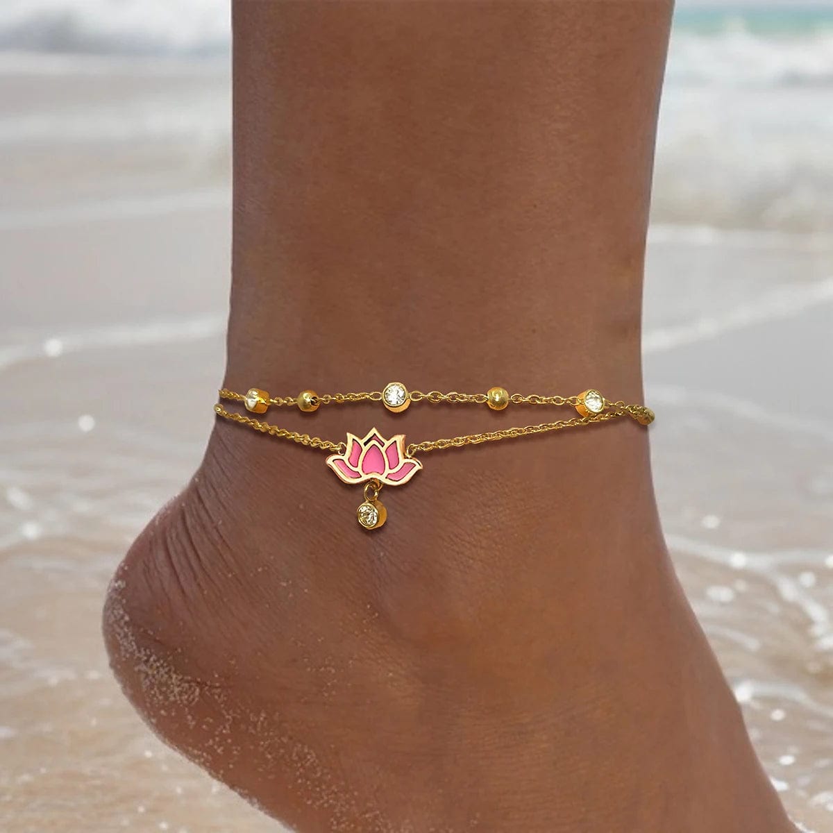 Lotus charm anklet