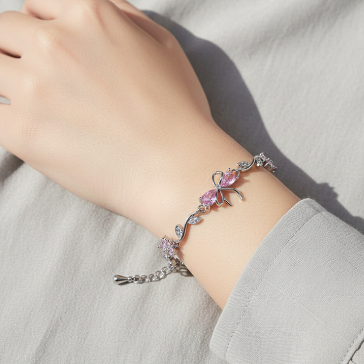 Silver blush knot bracelet